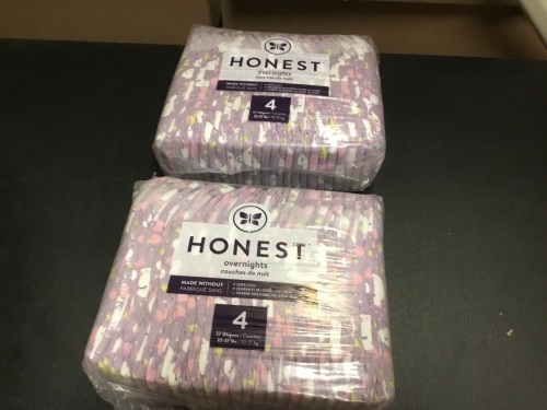 Lot of (2) Honest Overnights Baby Diapers, Size 4, 27ct - Lot 946