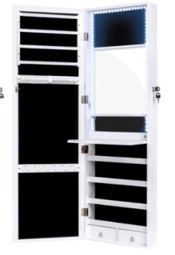 Door/Wall Mount Mirror Jewelry Cabinet Armoire W/ LED lights,E-Commerce Return - Lot 96