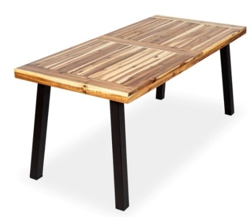  Indoor Outdoor Patio Rustic Acacia Wood Picnic Dining Table w/ Metal Finish Legs,NEW  - Lot 111