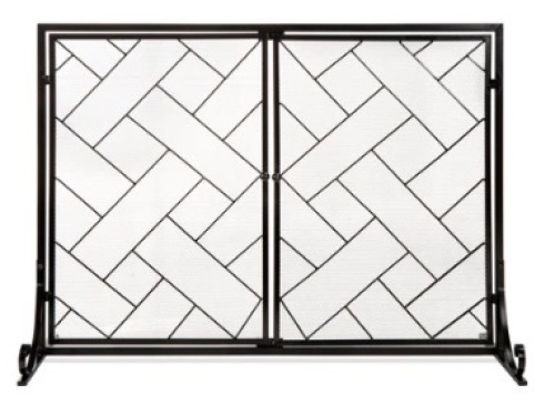 2-Panel Wrought Iron Geometric Fireplace Screen 44X33inm, Appears New - Lot 126