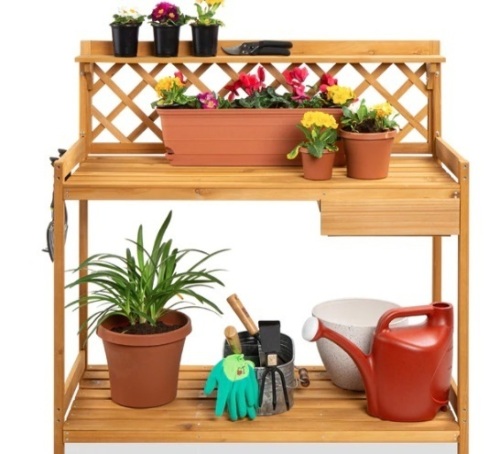 Wooden Garden Potting Bench Workstation w/ Cabinet Drawer, Open Shelf,APPEARS NEW - Lot 386