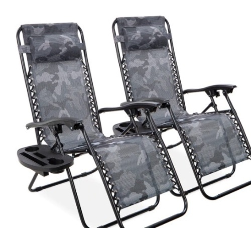 Set of 2 Adjustable Zero Gravity Patio Chair Recliners w/ Cup Holders,APPEARS NEW - Lot 392