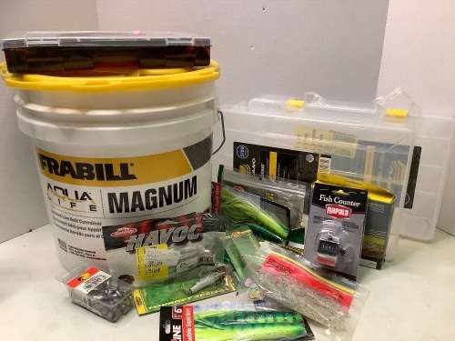 Lot of (15) Misc. Fishing Lures and Supplies, Tackle Box Missing Clips, Ecommerce Return - Lot 189