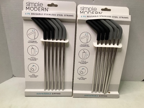 Lot of (2) Pack Reusable Stainless Steel Straws, New - Lot 351