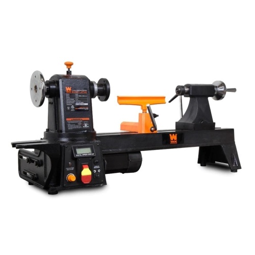 12-Inch by 16-Inch Variable Speed Multi-Directional Cast Iron Wood Lathe with 16-Inch Capacity Bowl-Turning Back Plate - Lot 73