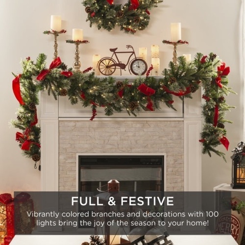BCP SKY 5984   9 - Ft  Pre - Lit Christmas Garland  Battery Powered  Decoration W / 100 Lights  - Lot 173