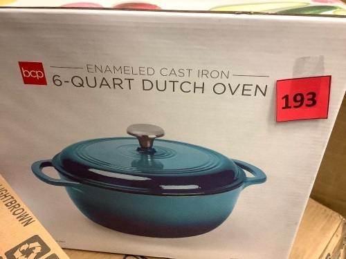 6qt Non-Stick Enamel Cast-Iron Dutch Oven Kitchen Cookware w/ Side Handles - Lot 193