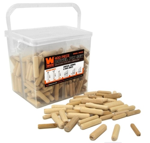 WEN JN400D 400-Piece Fluted Dowel Pin Variety Bucket with 1/4, 5/16, and 3/8-inch Woodworking Dowels, Appears New - Lot 206