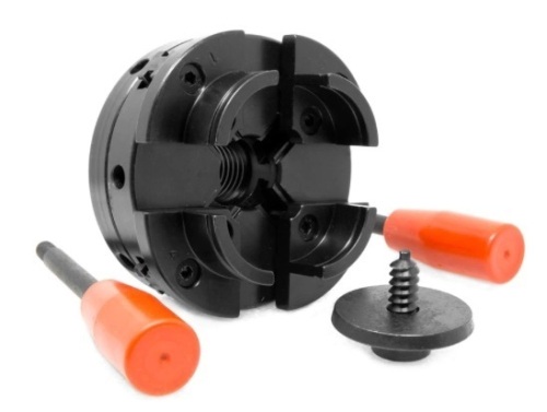 WEN LA4444 4-Inch 4-Jaw Self-Centering Lathe Chuck Set with 1-Inch x 8TPI Thread, Appears New - Lot 210