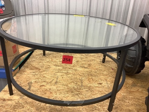 Round Tempered Glass Coffee Table w/ Steel Frame - 36in - Lot 254