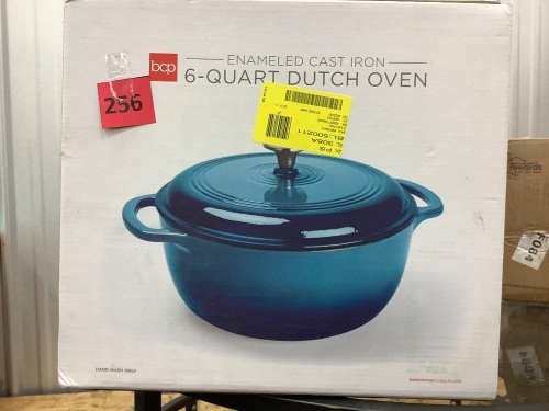 6qt Non-Stick Enamel Cast-Iron Dutch Oven Kitchen Cookware w/ Side Handles - Lot 256