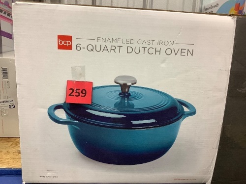 6qt Non-Stick Enamel Cast-Iron Dutch Oven Kitchen Cookware w/ Side Handles - Lot 259