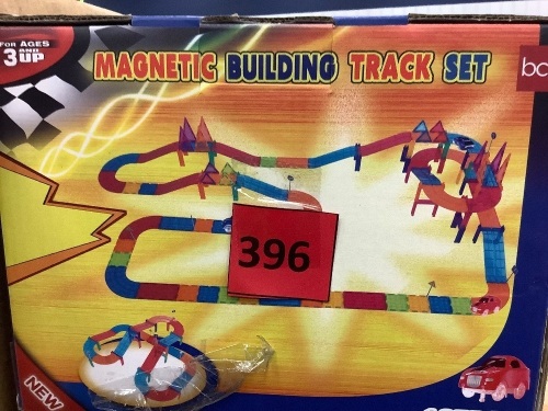 Kids Magnetic Tile Car Race Track STEM Building Toy Set w/ 2 Cars - Lot 396