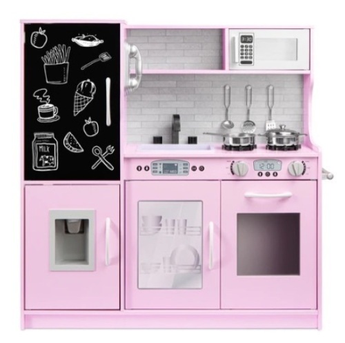 Pretend Play Kitchen Wooden Toy Set for Kids with 11 Accessories, Pink, Appears New - Lot 414