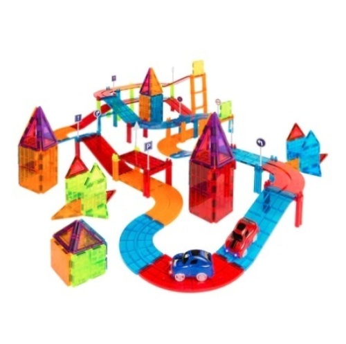 212-Piece Kids Magnetic Tile Car Race Track STEM Building Toy Set w/ 2 Cars, Appears New - Lot 422