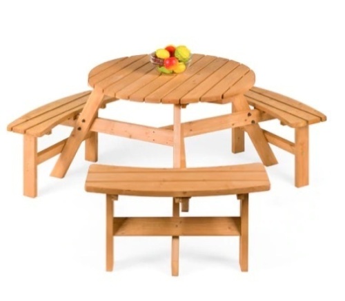 6-Person Circular Wooden Picnic Table w/ Benches, Appears New - Lot 425