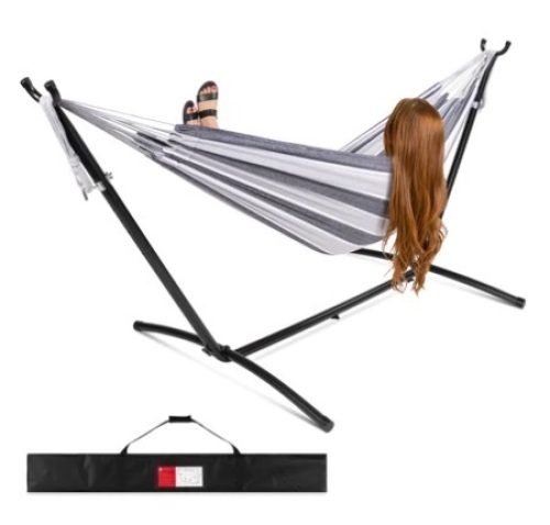 2-Person Brazilian-Style Double Hammock w/ Carrying Bag and Steel Stand, Steel, Appears New - Lot 427