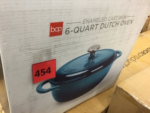 6qt Non-Stick Enamel Cast-Iron Dutch Oven Kitchen Cookware w/ Side Handles - Lot 454