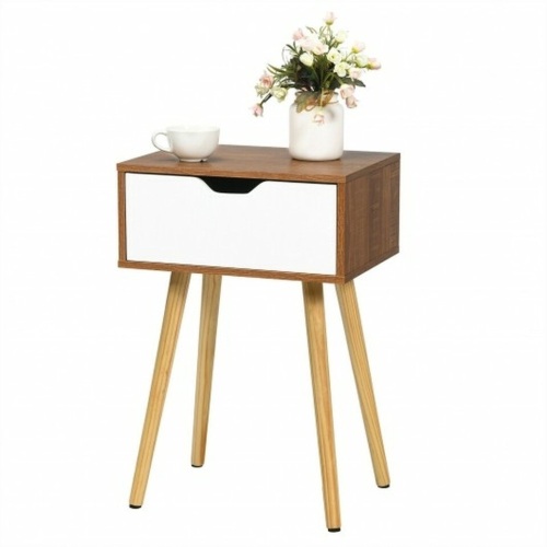 End Side Storage Drawer Nightstand With Solid Wooden Leg - Lot 471