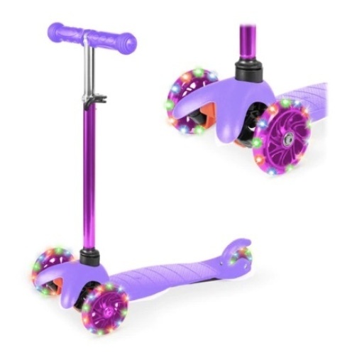 Kids Mini Kick Scooter Toy w/ Colorful Light-Up Wheels, Adjustable T-Bar, Purple, Appears New - Lot 488