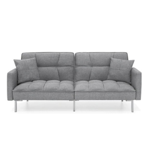 Convertible Linen Tufted Futon w/ 2 Plush Pillows, Split-Back Design, Dark Gray, Appears New - Lot 536