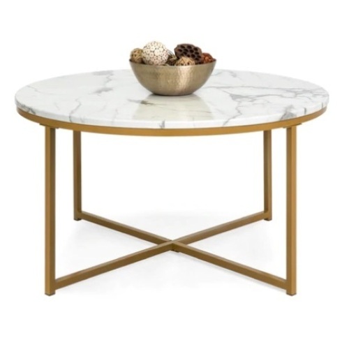 Round Coffee Table w/ Faux Marble Top, Metal Frame, 36in, Appears New - Lot 545
