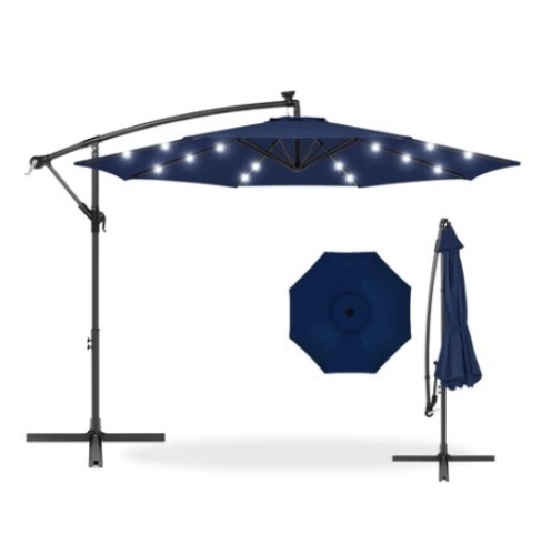 Solar LED Offset Hanging Patio Umbrella w/ Crank Tilt Adjustment,10ft, Navy Blue, Appears New - Lot 557