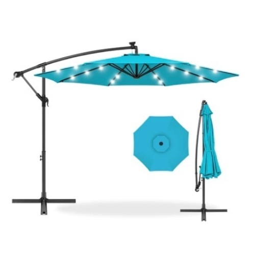 Solar LED Offset Hanging Patio Umbrella w/ Crank Tilt Adjustment,10ft, Sky Blue, Appears New - Lot 558