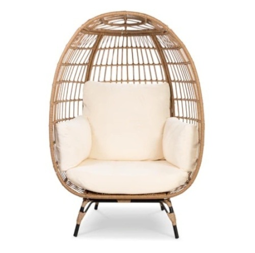 Wicker Egg Chair Oversized Indoor Outdoor Patio Lounger, Ivory, Appears New  - Lot 565