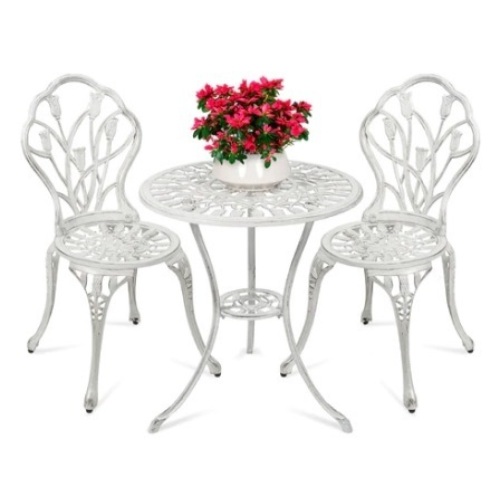 3-Piece Cast Aluminum Patio Bistro Furniture Set, White, Appears New - Lot 568