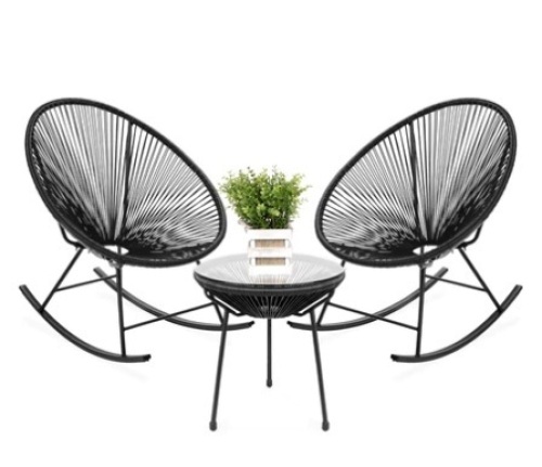 3-Piece Patio Woven Rope Acapulco Rocking Chair Bistro Set, Black, Appears New - Lot 569