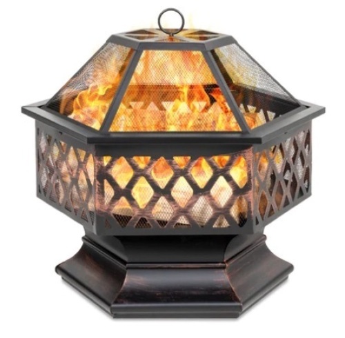 Hex-Shaped Outdoor Fire Pit w/ Flame-Retardant Lid, 24in, Appears New - Lot 576