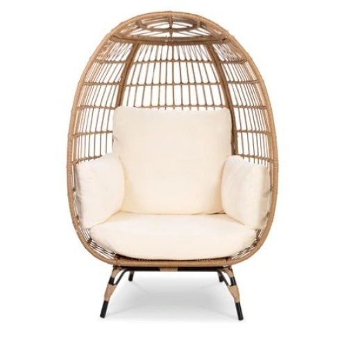 Wicker Egg Chair Oversized Indoor Outdoor Patio Lounger, ivory, Appears New - Lot 599