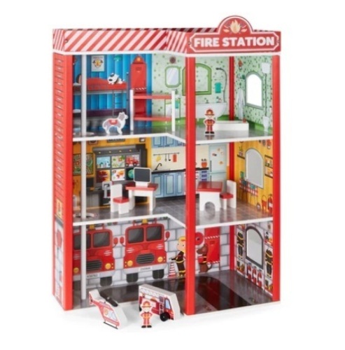 32in Kids 3-Story Pretend Fire Station Play Set w/ 2 Vehicles, Accessories - Lot 603