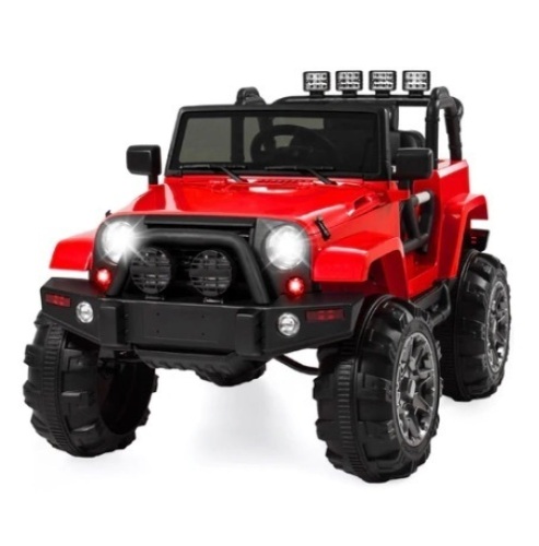 12V Kids Ride-On Truck Car Toy w/ 3 Speeds, LED, Remote, & Bluetooth, Red - Lot 606