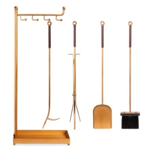 5-Piece Modern Contemporary Indoor Outdoor Fireplace and Firepit Tool Set, Gold - Lot 610
