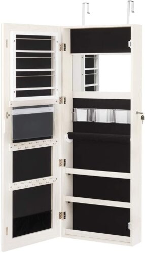 Jewelry Armoire Wall Door Mounted, Lockable Jewelry Cabinet with Full Screen Display View Larger Wider Mirror 16'' - Lot 1390