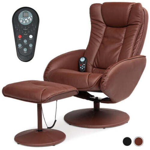 Faux Leather Electric Massage Recliner Chair w/ Stool Ottoman, Remote - Lot 2347