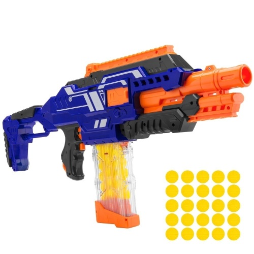 Electric Motorized Soft Foam Ball Rapid Fire Blaster Toy w/ 25 Balls, Easy Access Magazine - Lot 2351