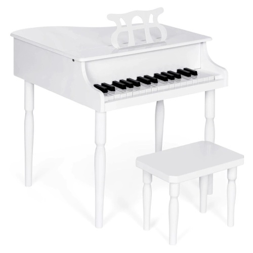 Kids Mini Wooden Grand Piano w/ Lid, Bench, Music Rack, Song Book, Stickers - Lot 2424