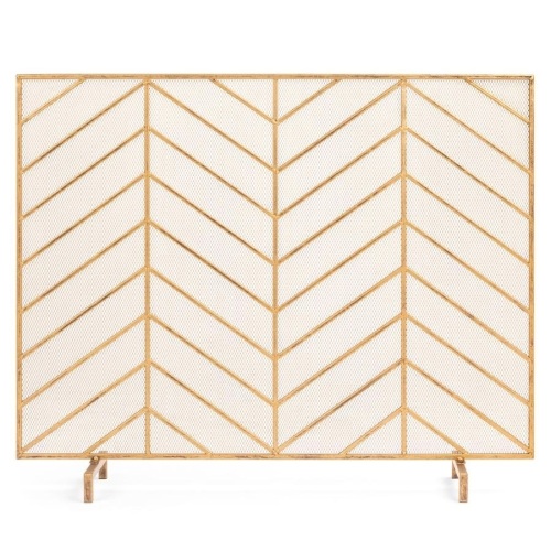 Single Panel Iron Chevron Fireplace Screen w/ Antique Finish - 38x31in - Lot 2624