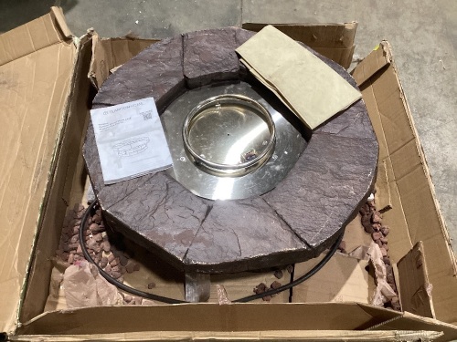 Peaktop Round Stone Look Slate Effect Propane Gas Fire Pit Table with ETL Certification and Lava Rocks - Lot 60