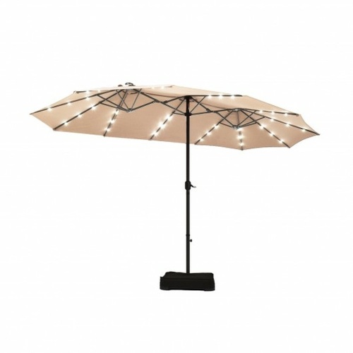 15 Ft Solar Led Patio Double-Sided Market Umbrella With Weighted Base  - Lot 111