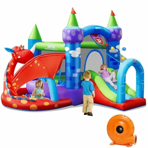 Kids Inflatable Bounce House Dragon Jumping Slide Bouncer Castle with Blower   - Lot 112