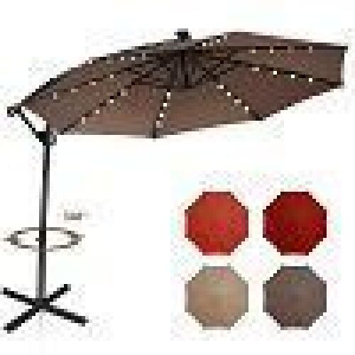 10FT Patio Offset Umbrella Solar LED 360 Rotation  - Lot 125
