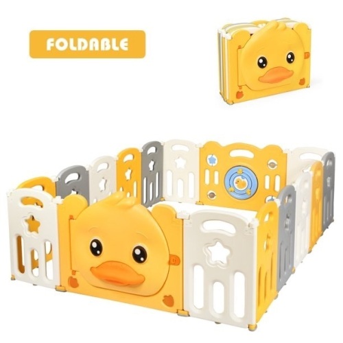 16-Panel Foldable Baby Playpen Yellow Duck Yard Activity Center w/ Sound  - Lot 142