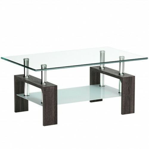 Rectangular Tempered Glass Coffee Table With Shelf  - Lot 154