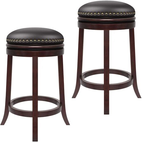 25-inch Solid Wood Swivel Backless Stool PU Leather Cushioned Seat w/Brass Nailhead Studs, Set of 2  - Lot 161