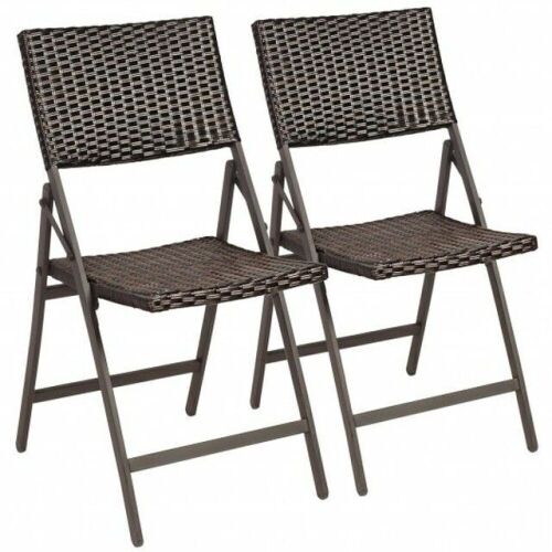 Set of 2 Patio Rattan Folding Portable Dining Chairs - Lot 177