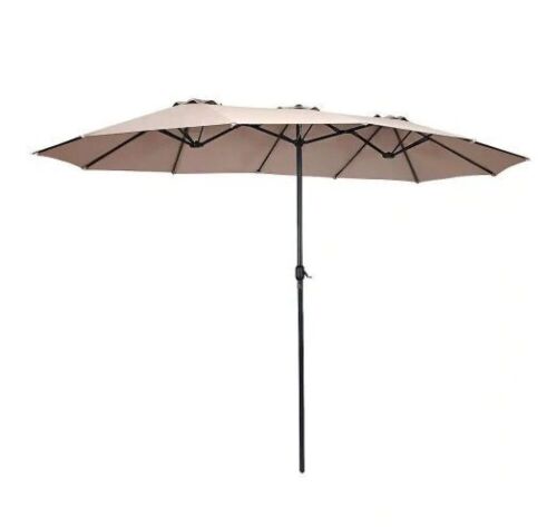 15 ft. Steel Market Double-Sided Twin Patio Umbrella with Crank - Lot 179